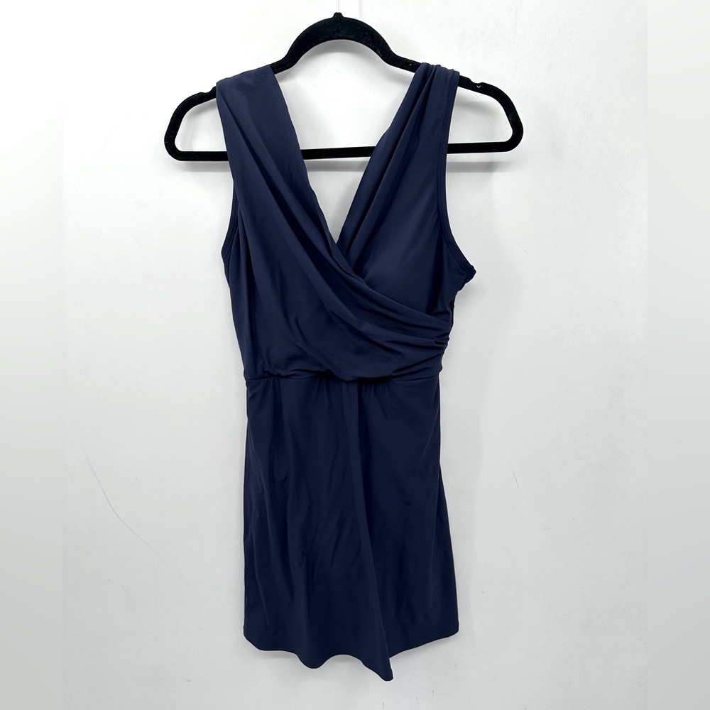 LANDS END SKIRTED woman coverup one-piece sophisticated blue swimsuit. NWT 8